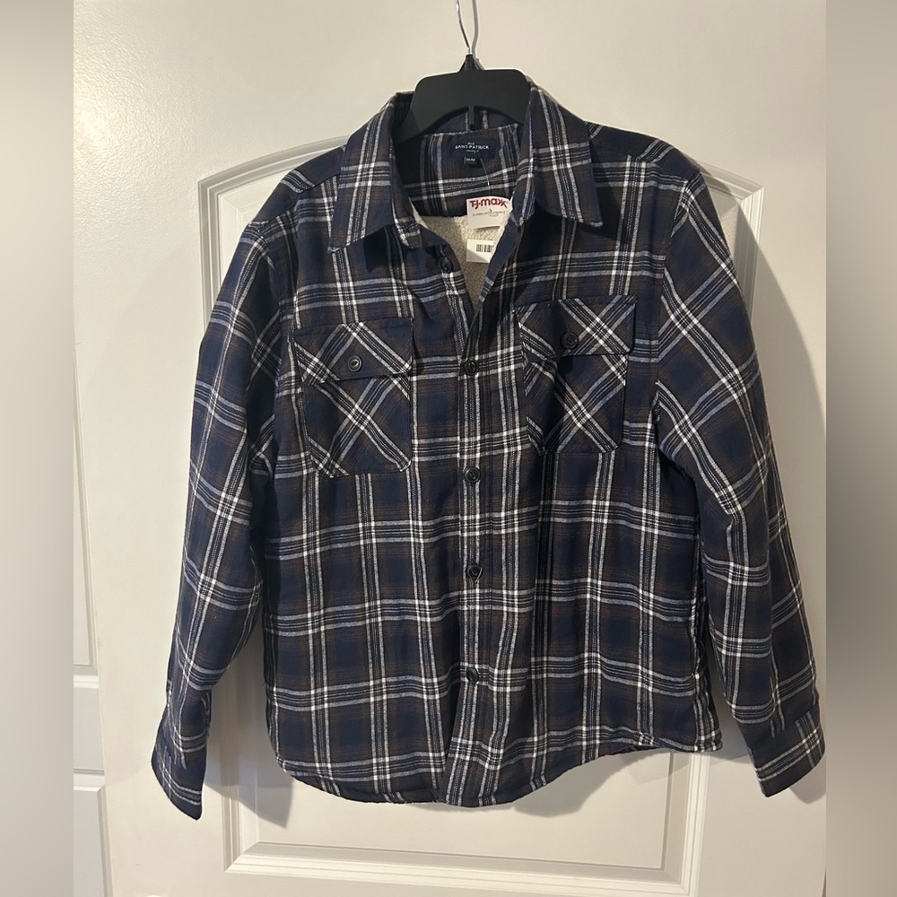 Men’s Rue Saint Patrick Navy Plaid Jacket Size Medium